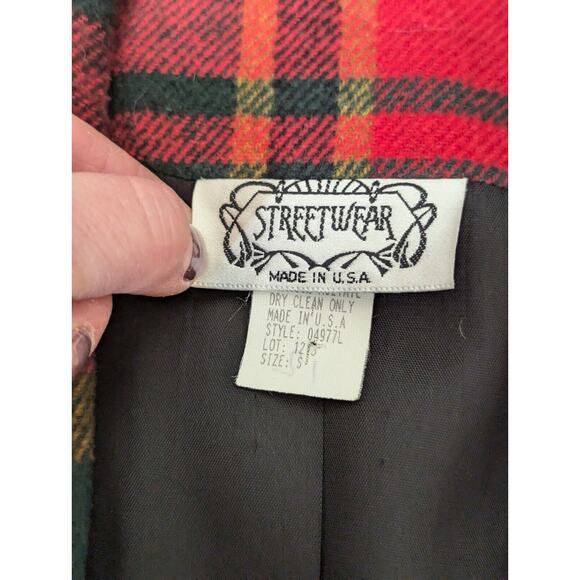 Vintage Streetwear 80s 90s Red Plaid Wool Blend Blazer Size Small Oversized - Picture 3 of 8
